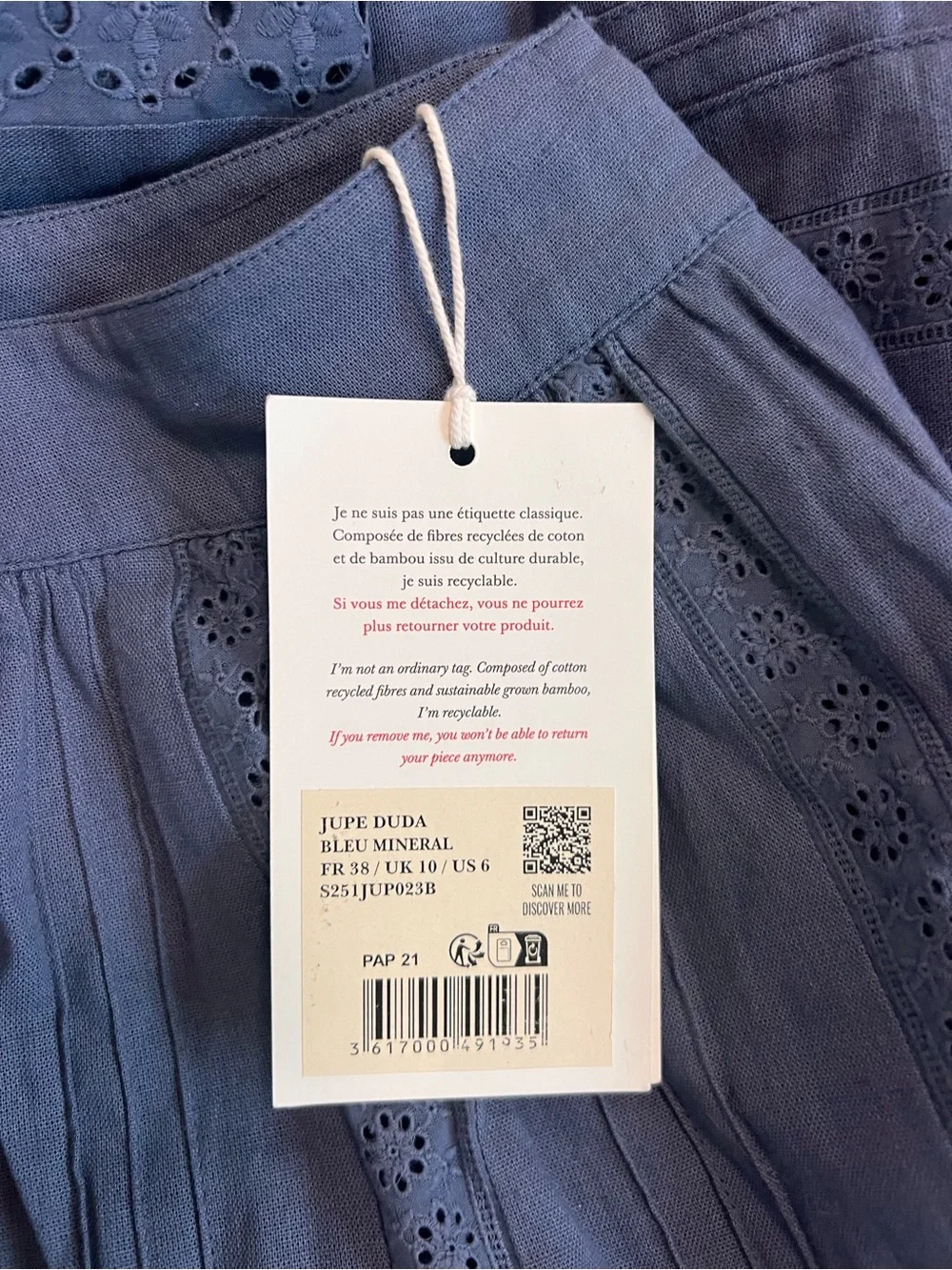 Sezane Duda Eyelet Maxi Skirt in Mineral Blue - Picture 2 of 3